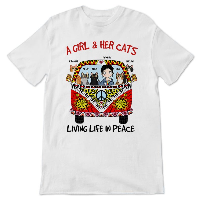 Woman & Cat Living Life In Peace Personalized Shirt