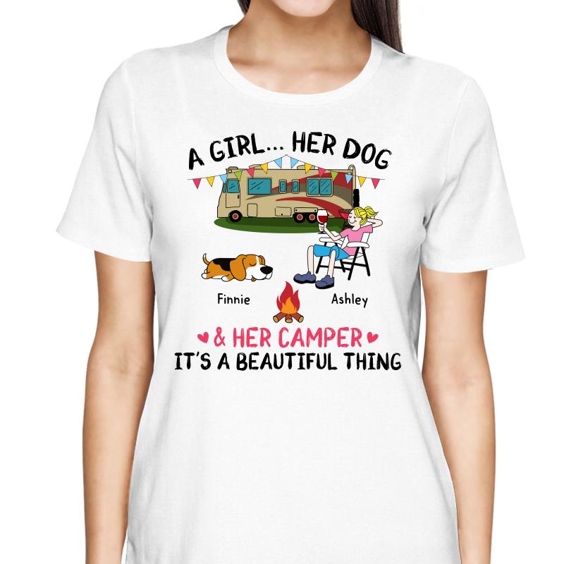 A Camping Girl And Her Fur Babies Personalized Shirt