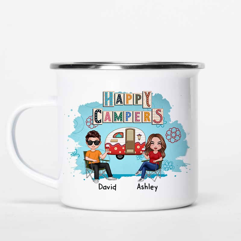 Doll Camping Man Woman Couple Colorful Gift For Him For Her Personalized Campfire Mug