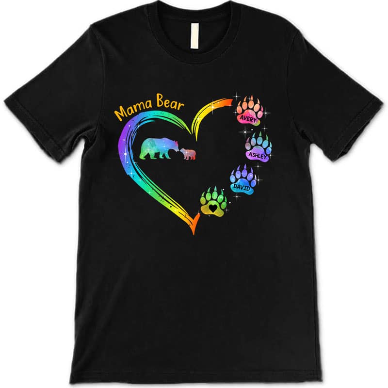 Mama Bear Heart Colorful Personalized Shirt