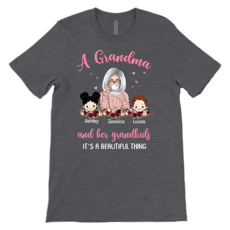A Grandma And Her Grandkids Beautiful Thing Personalized Dark Shirt