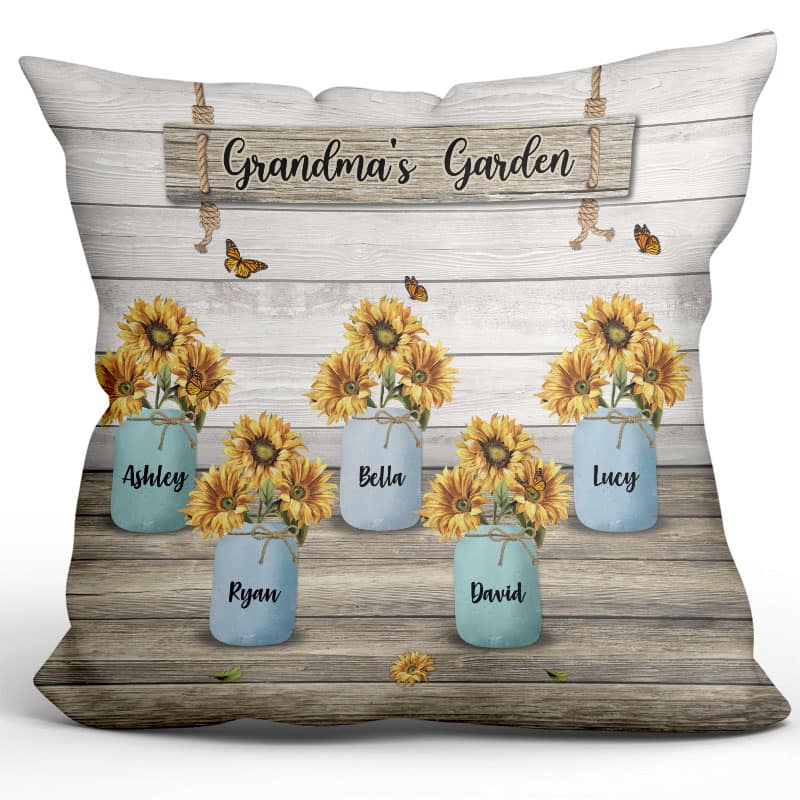 Grandma's Garden Sunflower Vase Personalized Pillow (Insert Included)