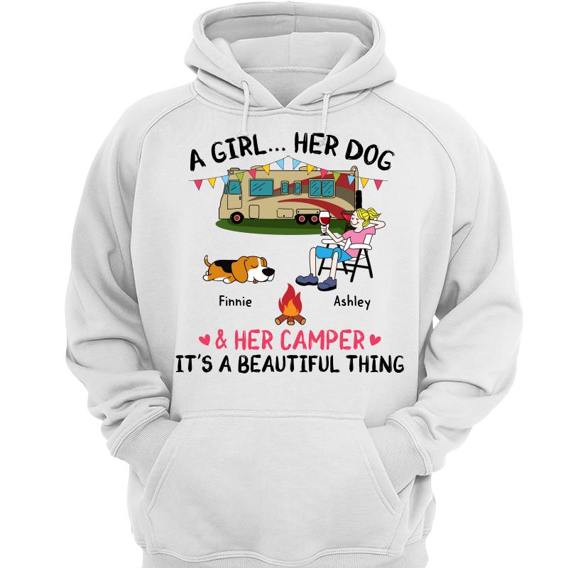 A Camping Girl And Her Fur Babies Personalized Shirt
