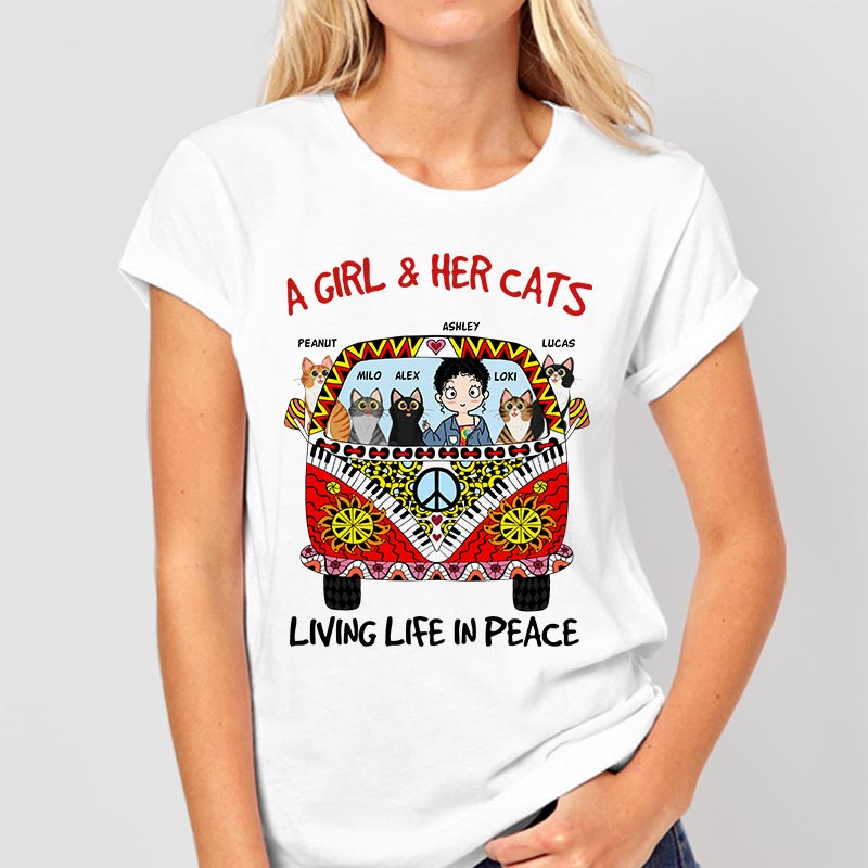 Woman & Cat Living Life In Peace Personalized Shirt