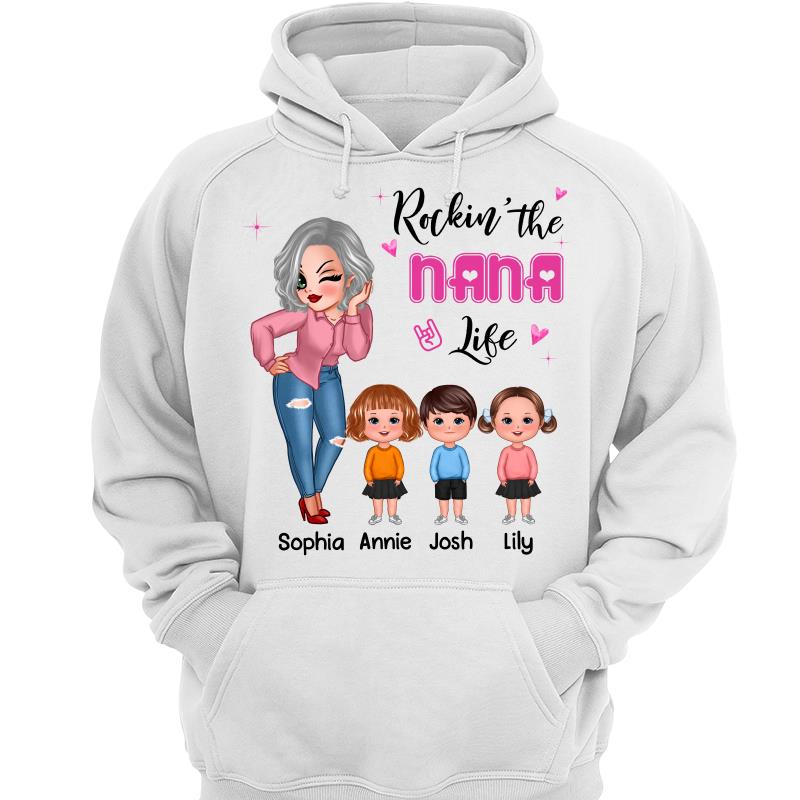 Rockin‘ Grandma Life Sassy Woman & Doll Kid Personalized Hoodie Sweatshirt