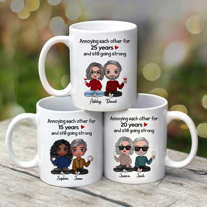 Doll Couple Sitting Annoying Each Other Gift Personalized Mug