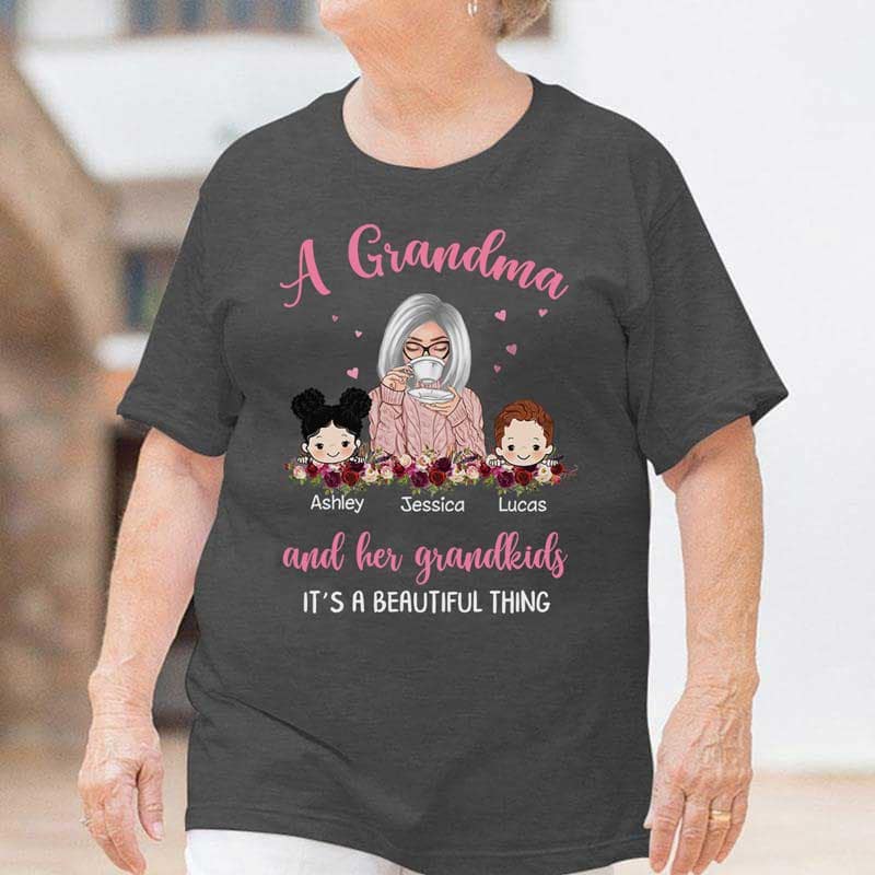 A Grandma And Her Grandkids Beautiful Thing Personalized Dark Shirt