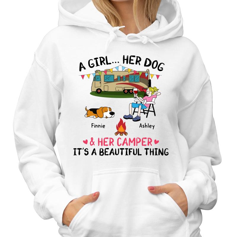 A Camping Girl And Her Fur Babies Personalized Shirt