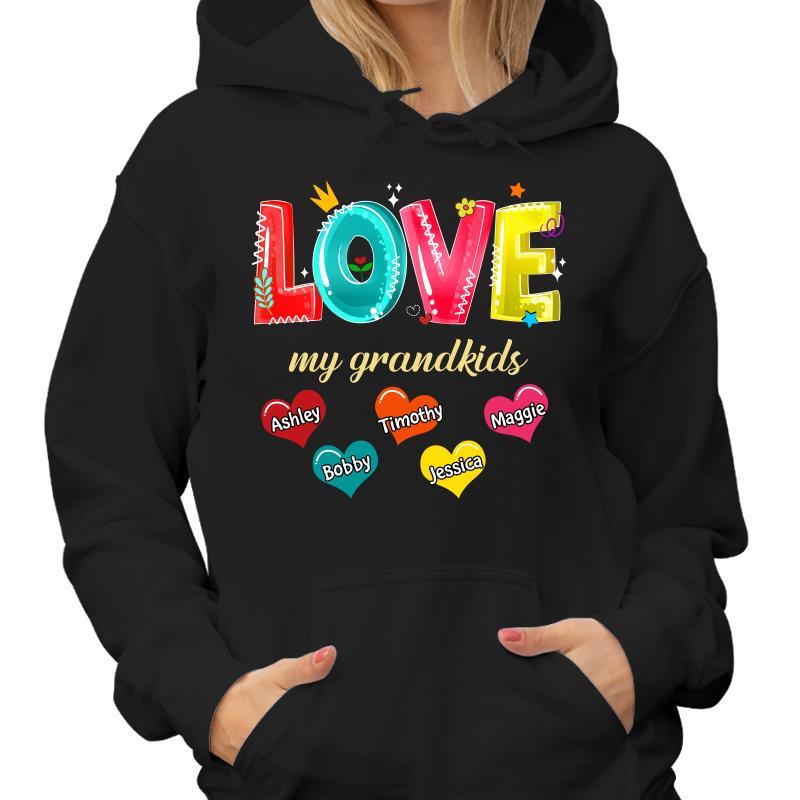Love My Grandkids Hearts Personalized Hoodie Sweatshirt