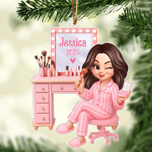 3D Effect Pink Girl Makeup - Personalized Acrylic Ornament - Christmas Gift for Daughters, Granddaughters, Teen Girls