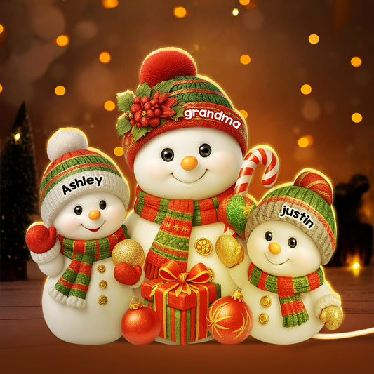 Festive Snowman Grandma & Grandkids - Personalized Light Box - Christmas Gift for Grandma