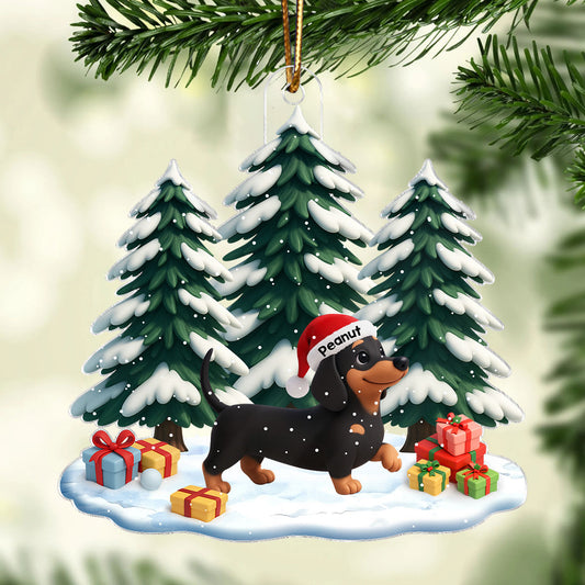 3D Effect Dog Christmas Dachshund Wiener Wonderland - Personalized Acrylic Ornament