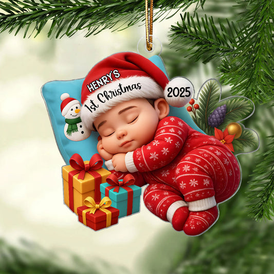 Sleeping Baby in Christmas Cheer Personalized Acrylic Ornament, Baby's 1st Christmas Keepsake, Baby Gift from Grandparents