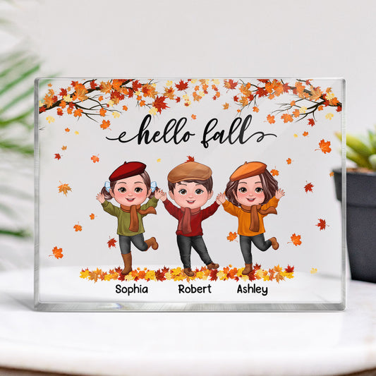 Fall Season Kids Playing Outdoor Personalized Rectangle Acrylic Block Plaque