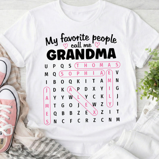 Grandma's Favorite People Word Search Puzzle - Personalized Shirt - Mother's Day Gift For Grandma Mom
