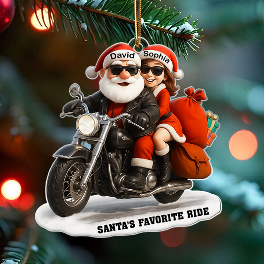 Bikers Santa Couple Riding Partners for Life - Personalized Acrylic Ornament - Gift for Him, Gift for Her