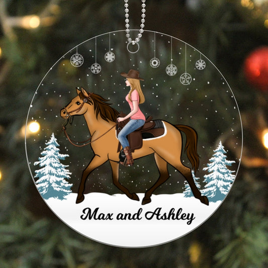 Girl Riding Horse In Snow Personalized Acrylic Ornament