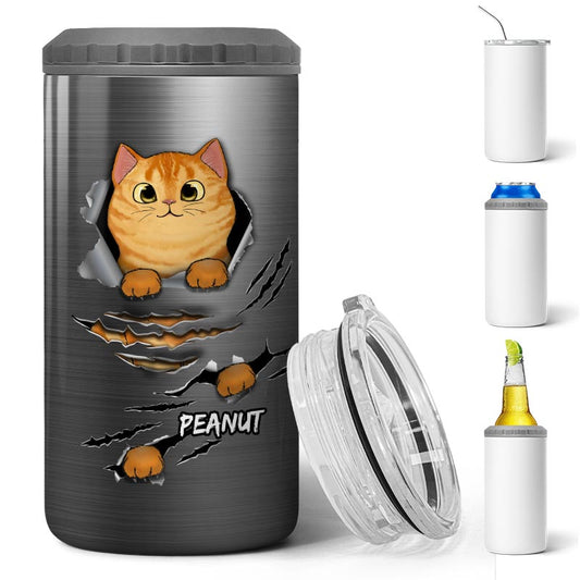 Cats Metal Scratch Tumbler Personalized 4 In 1 Can Cooler - Fits Most 12oz Cans - Christmas Gift For Cat Mom Cat Dad