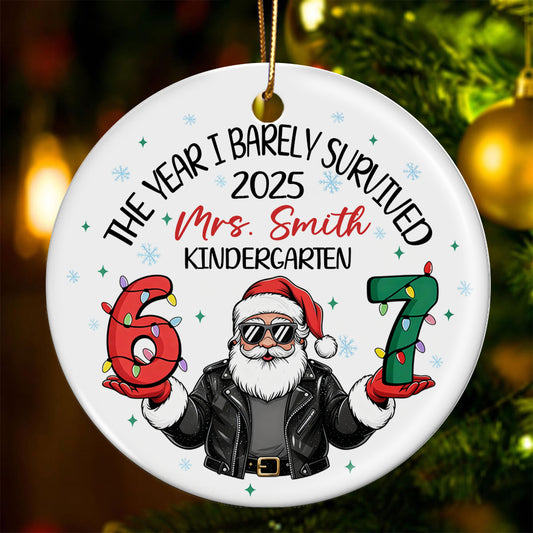 Funny Teacher Six Seven Meme Christmas - Personalized Ceramic Ornament - Viral Saying 6 7, Trending Social Media Humor