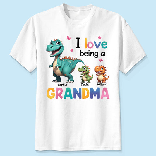 I Love Being A Grandma Colorful 3D Effect Cute Dinosaurs Personalized Shirt, Gift For Grandma