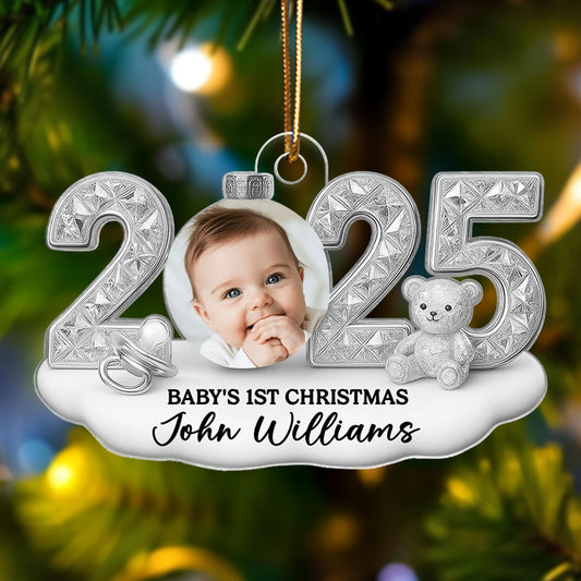 Baby Photo 2025 First Christmas - Personalized Acrylic Ornament - Christmas Gift for New Parent, Newborn Keepsake