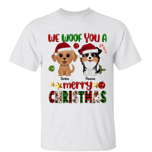 Watercolor Cute Dogs Woof You A Merry Christmas Personalized Shirt
