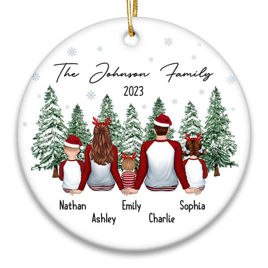 Pajamas Family Christmas Tree Background Personalized Circle Ornament
