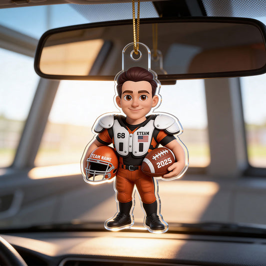 3D Effect Proud American Football Player - Personalized Acrylic Car Hanger - Gift For Football Lovers, Grandson, Son, Husband