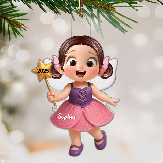 3D Effect Cute Cartoon Fairy Kid Christmas Personalized Acrylic Ornament, Beautiful Gift For Grandkids