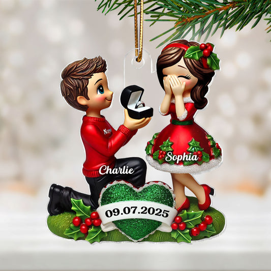 Marriage Proposal 3D Effect Ornament for Couples, Personalized Newly Engaged Gift, "She Said Yes!" Ornament