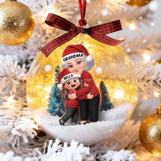 Christmas Grandma Hugging Grandkid - Personalized Snow Globe Ornament - Heartwarming Gift For Kids, Grandmas