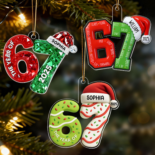 3D Shining Effect 67 Six Seven 2025 Slang Christmas - Personalized Acrylic Ornament - Funny Christmas Gift For Teen, Grandkid, Gen Alpha