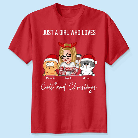 Just A Girl Who Loves Christmas And Her Cats Personalized Shirt, Christmas Sweater for Cat Lovers, Cat Mom