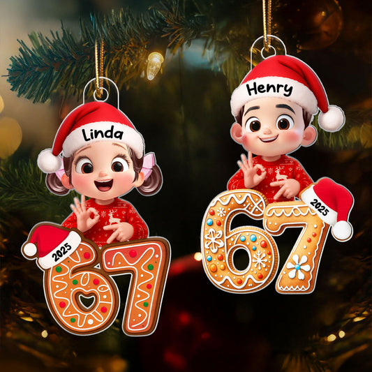 Christmas Pattern Custom Six Seven 67 - Personalized Acrylic Ornament - Teen Slang Funny Tree Decor, Funny Teen Grandkid Gift