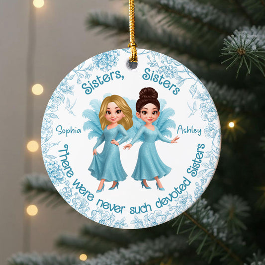Sisters Sisters Besties in Blue Dresses Personalized Circle Ceramic Ornament