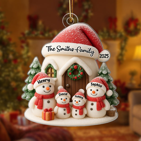 Personalized Snowman Family Acrylic 3D Ornament, Christmas Tree Decoration & Gift for Families