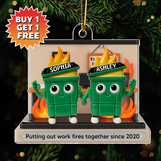 [BUY 1 GET 1 FREE] 3D Effect Dumpster Fires In Office Scene - Personalized Acrylic Ornament - Funny Gift For Colleagues, Work Besties