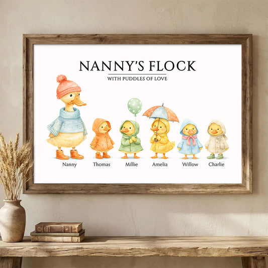 Grandma's Flock with Puddles of Love - Personalised Poster - UK Mother's Day Gift for Grandma