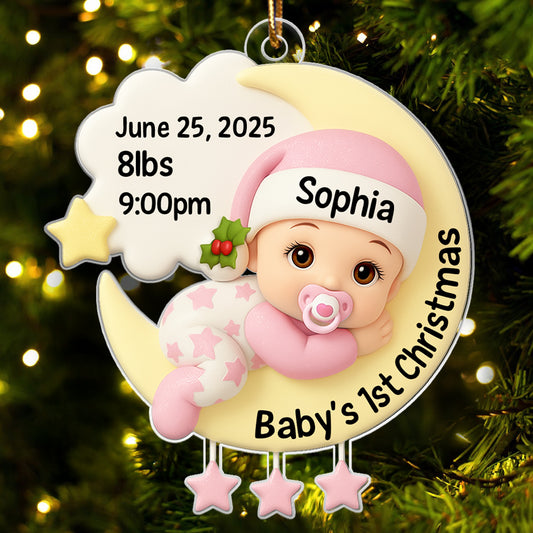 Baby In The Moon First Christmas - Personalized Acrylic Ornament - Heartwarming Christmas Gift For New Parents, Newborn Keepsake