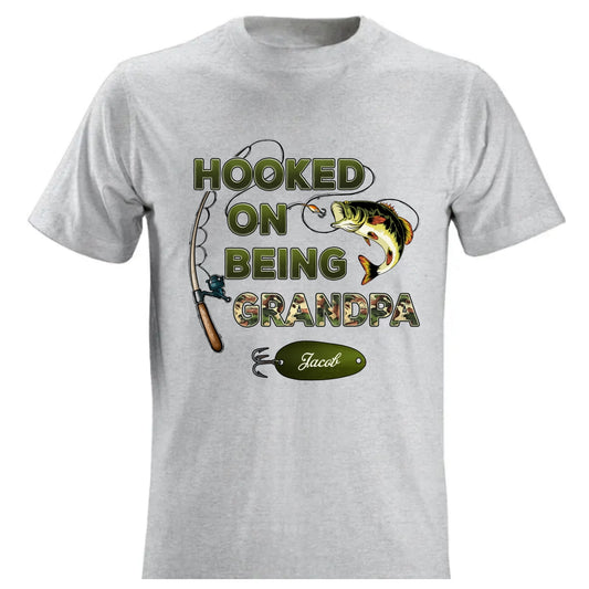 Copy of Hooked On Being Grandpa Papa Fishing Camouflage Personalized Shirt, Unique 2025 Father's Day Gift For Grandpa, Dad, Husband