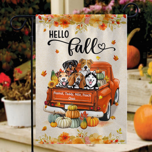 Hello Fall Dogs And Cats On Truck - Personalized Garden Flag