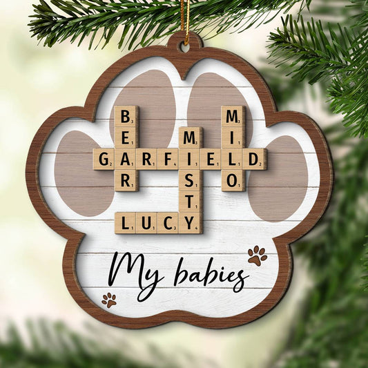 Pet Names Crossword Puzzle Art Personalized Paw Shaped 2-Layer Wooden Ornament [Can add up to 20 pet names]