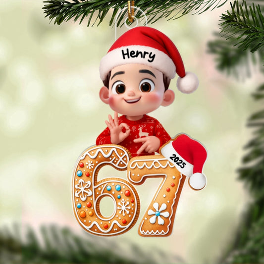 Christmas Pattern Custom Six Seven 67 - Personalized Acrylic Ornament - Teen Slang Funny Tree Decor, Funny Teen Grandkid Gift