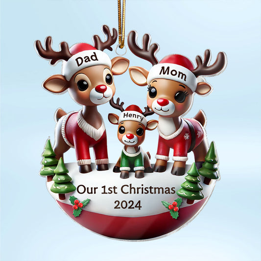 Reindeer Family 3D Effect Cute Christmas Decor Personalized Acrylic Ornament