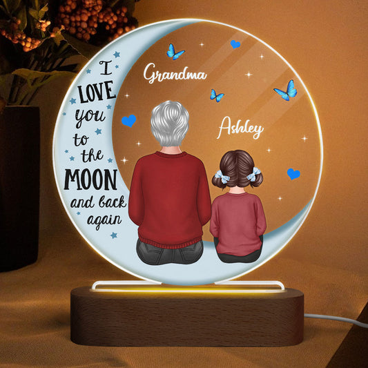 Grandma Grandkids Blue Moon - Personalized Acrylic Block/ Plaque LED Night Light - Gift For Grandma