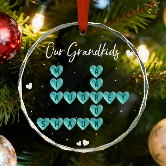 My Grandkids Sea Glass 3D Inflated Effect Crossword Puzzle Art - Personalized Glass Ornament - Christmas Decor For Grandma, Grandparents