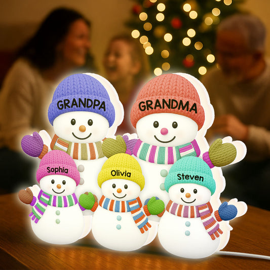3D Effect Heartwarming Christmas Grandma Grandpa And Grandkids Snowman Together - Personalized Light Box - Christmas Decoration For Grandparents
