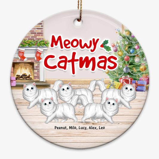 Winter Wonderland Walking Fluffy Cats In Snow Personalized Circle Ornament