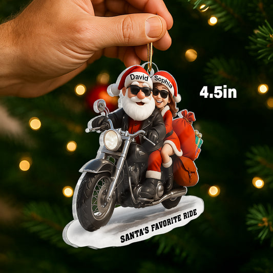 Bikers Santa Couple Riding Partners for Life - Personalized Acrylic Ornament - Gift for Him, Gift for Her