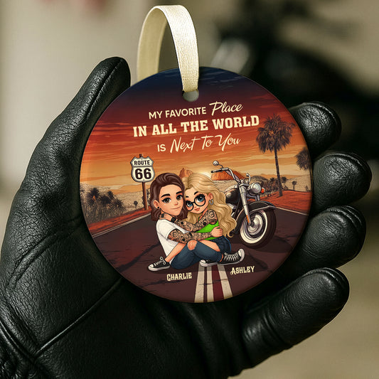 Bikers Couple Riding Partners for Life Personalized Ceramic Ornament, Gift for him, Gift for her